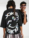 クルックドタン メンズ Tシャツ トップス Crooked Tongues Unisex oversized t-shirt with large iridescent back print in black Black