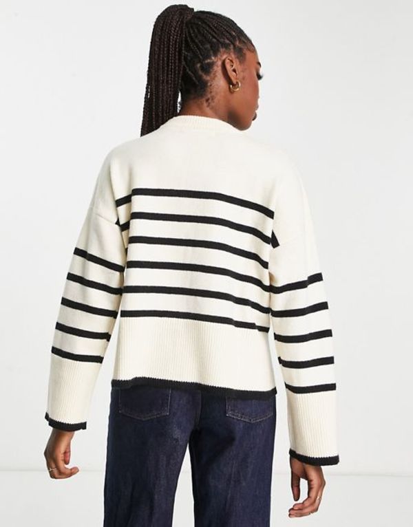 あくまで ベルシュカ レディース ニット・セーター アウター Bershka crew neck striped sweater in cream Black：ReVida 店 ・デザイン