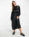 リバーアイランド リバーアイランド レディース ワンピース トップス River Island cut-out waist textured midi dress in black Black