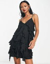 リバーアイランド リバーアイランド レディース ワンピース トップス River Island ruffle devore slip mini dress in black Black