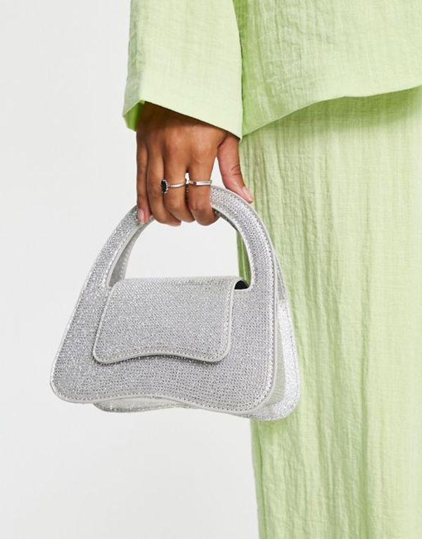 エイソス レディース ハンドバッグ バッグ ASOS DESIGN curved grab bag in diamante Silver