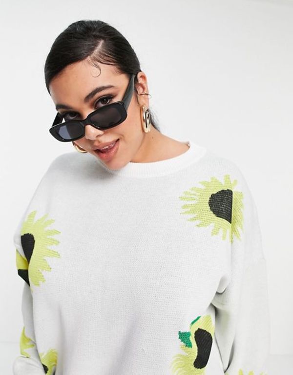【・デザイン】 デイジーストリート レディース ニット・セーター アウター Daisy Street Plus oversized sweater in sunflower knit Cream sunflower:ReVida 店 として