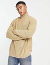 エイソス メンズ カーディガン アウター ASOS DESIGN lightweight oversized ribbed turtle neck sweater in stone STONE