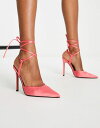 【送料無料】 エイソス レディース ヒール シューズ ASOS DESIGN Prize tie leg high heeled shoes in coral Coral satin