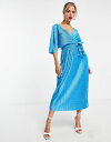 【送料無料】 ワイエーエス レディース ワンピース トップス Y.A.S plisse wrap midi dress in blue BLUE