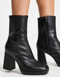 ベルシュカ ブーツ（レディース） 【送料無料】 ベルシュカ レディース ブーツ・レインブーツ シューズ Bershka faux leather heeled ankle sock boots in black Black