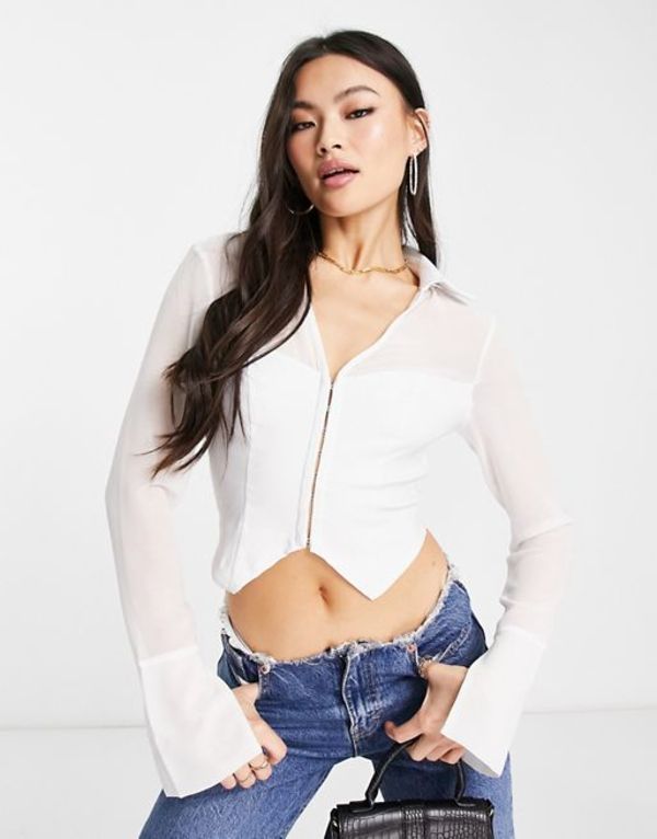 【送料無料】 エイソス レディース シャツ トップス ASOS DESIGN mesh shirt with corset bodysuit in white WHITE