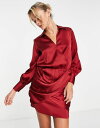 リバーアイランド 【送料無料】 リバーアイランド レディース ワンピース トップス River Island wrap shirt mini dress in red satin RED