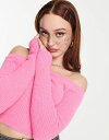 エイソス 【送料無料】 エイソス レディース カーディガン アウター ASOS DESIGN off shoulder sweater in fluffy yarn in pink Pink