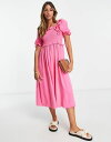 【送料無料】 ワイエーエス レディース ワンピース トップス Y.A.S shirred detail midi dress in bright pink PINK