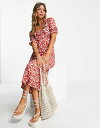 リバーアイランド 【送料無料】 リバーアイランド レディース ワンピース トップス River Island frill neck tea midi dress in red floral print RED