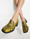 【送料無料】 エイソス レディース ヒール シューズ ASOS DESIGN Stanford smart mid heeled loafers in yellow snake Yellow snake