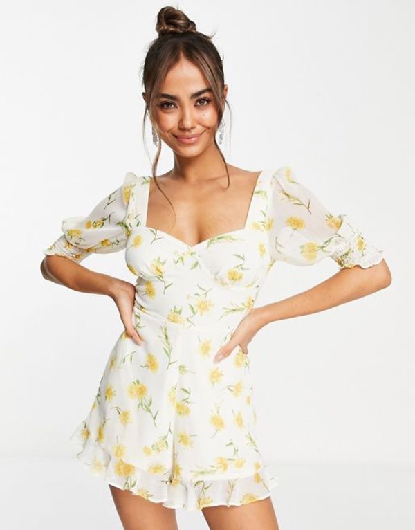 【送料無料】 ミスセルフフリッジ レディース ワンピース トップス Miss Selfridge chiffon bust detail romper in sunflower Ivory