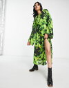 【送料無料】 トップショップ レディース ワンピース トップス Topshop ruched acid print midi dress in lime Lime