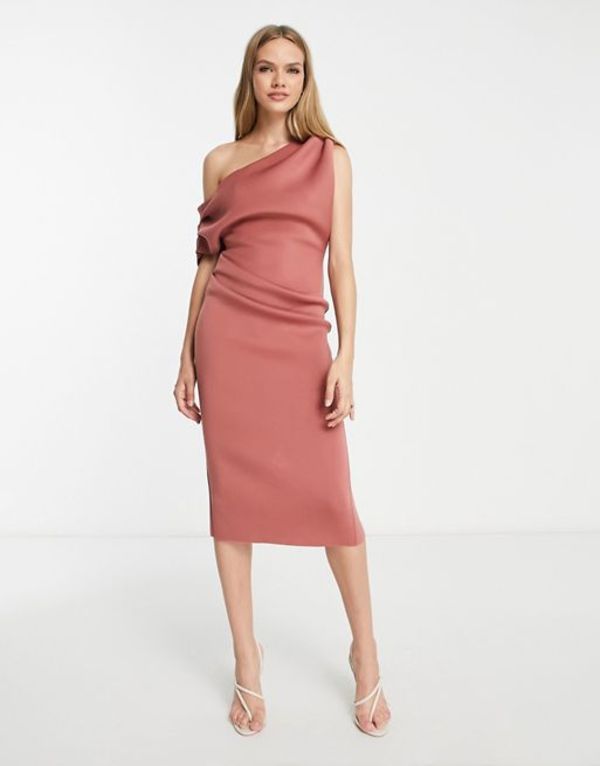 【送料無料】 エイソス レディース ワンピース トップス ASOS DESIGN fallen shoulder pleat back midi dress in rose Rose pink