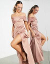 エイソス 【送料無料】 エイソス レディース ワンピース トップス ASOS EDITION satin off-the-shoulder drape wrap maxi dress in cinnamon rose Cinnamon Rose