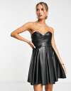 【送料無料】 エイソス レディース ワンピース トップス ASOS DESIGN corset PU bandeau mini dress with pleat skirt in black Black