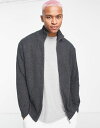 yz GC\X Y J[fBK AE^[ ASOS DESIGN knit oversized fisherman rib zip up sweater in charcoal CHARCOAL