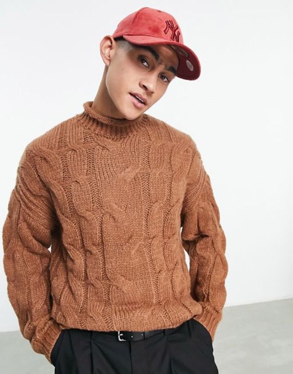 ̵   ǥ  ASOS DESIGN cable knit sweater in brown Tr...