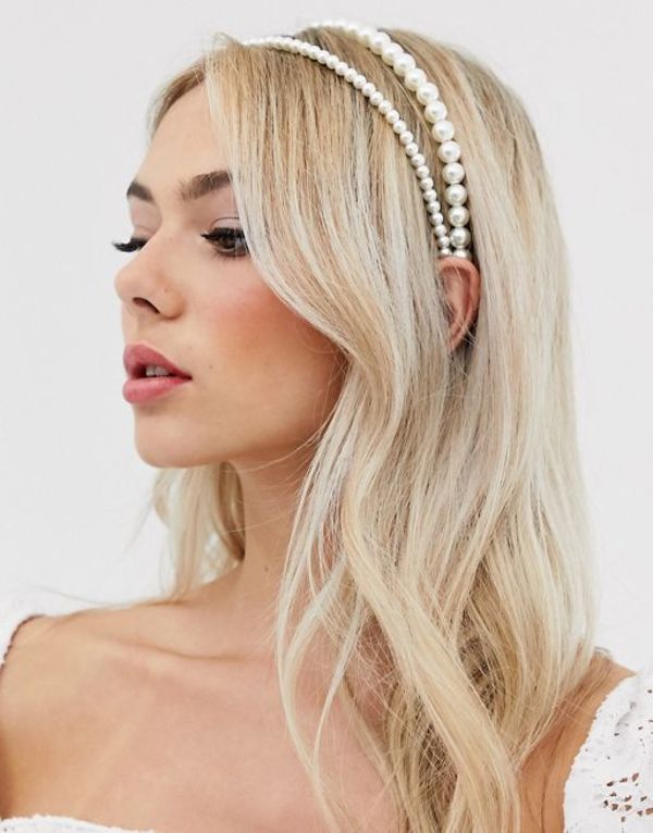  デザインビーロンドン レディース ヘアアクセサリー アクセサリー DesignB London double row headband in pearl PEARL