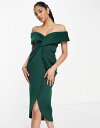 【送料無料】 エイソス レディース ワンピース トップス ASOS DESIGN off shoulder twist front midi dress in deep green Forest Green