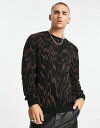 【送料無料】 エイソス メンズ カーディガン アウター ASOS DESIGN knitted sweater in black and copper Black