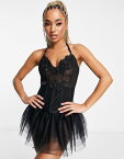 【送料無料】 アンサマーズ レディース シャツ トップス Ann Summers Elvira guipure lace and sheer mesh corset top in black Black