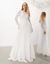 エイソス 【送料無料】 エイソス レディース ワンピース トップス ASOS DESIGN Elizabeth long sleeve wedding dress with beaded bodice in white White