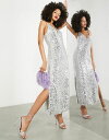 エイソス 【送料無料】 エイソス レディース ワンピース トップス ASOS EDITION all over sequin column cami midi dress in silver Silver