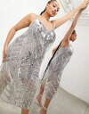 エイソス 【送料無料】 エイソス レディース ワンピース トップス ASOS EDITION Curve sequin and fringe artwork cami midi dress in silver Silver