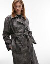 【送料無料】 トップショップ レディース コート アウター Topshop real leather washed effect trench coat in gray Gray