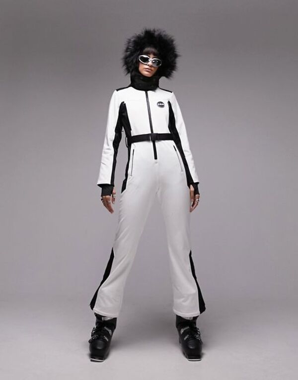 トップショップ 【送料無料】 トップショップ レディース ジャケット・ブルゾン アウター Topshop Sno ski suit with faux fur hood & belt in white White