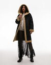 トップショップ 【送料無料】 トップショップ レディース コート アウター Topshop reversible faux suede shearling hooded longline car coat with chocolate borg lining in black Black