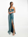 【送料無料】 エイソス レディース ワンピース トップス ASOS DESIGN allover sequin corset bandeau maxi dress with split detail in petrol blue Petrol blue