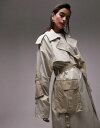 トップショップ 【送料無料】 トップショップ レディース コート アウター Topshop long-line utility patch pocket trench in light and dark khaki Khaki