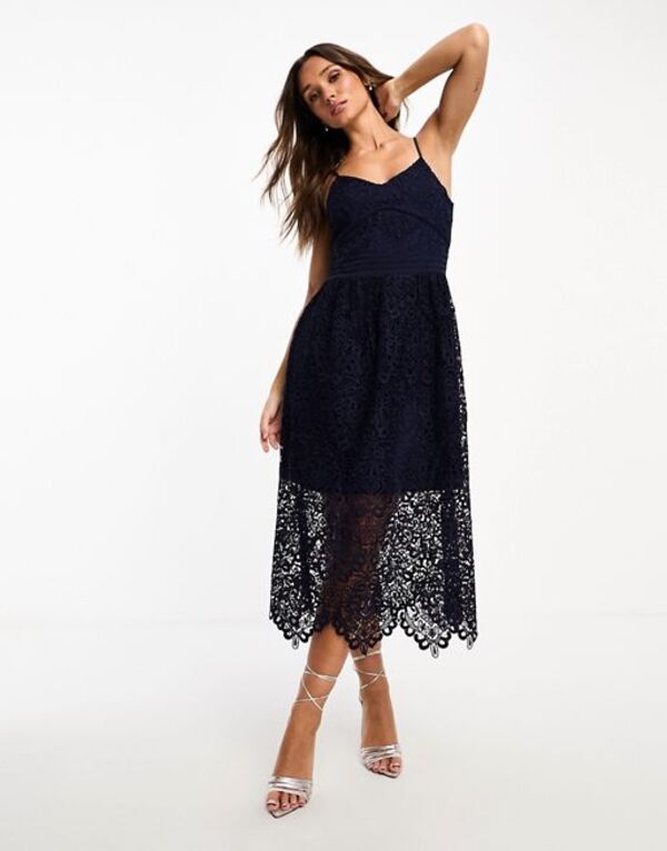 【送料無料】 ワイエーエス レディース ワンピース トップス Y.A.S Bridesmaid lace strappy midi dress in navy NAVY