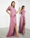 エイソス 【送料無料】 エイソス レディース ワンピース トップス ASOS DESIGN satin bardot drape wrap maxi dress in orchid Orchid