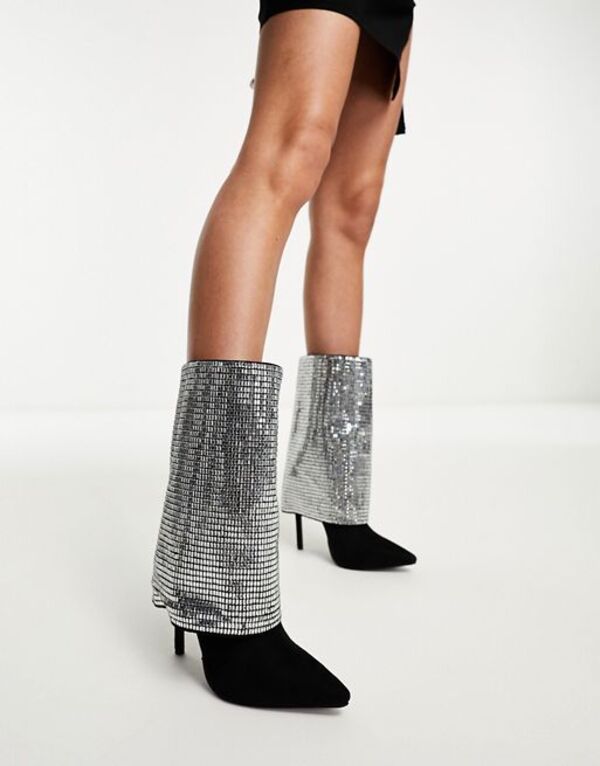  アザレア ワン レディース ブーツ・レインブーツ シューズ Azalea Wang Millonia foldover high ankle boot in silver embellishment SILVER