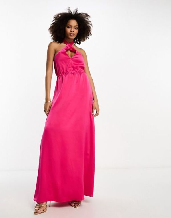 【送料無料】 ワイエーエス レディース ワンピース トップス Y.A.S Bridesmaid satin multiway halterneck maxi dress in vibrant pink..