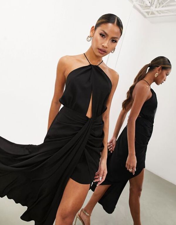 【送料無料】 エイソス レディース ワンピース トップス ASOS EDITION drape halter midi dress with tie detail in black Black