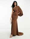 エイソス 【送料無料】 エイソス レディース ワンピース トップス ASOS DESIGN one shoulder premium draped maxi dress with train detail in chocolate brown Chocolate Brown