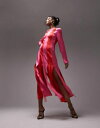  トップショップ レディース ワンピース トップス Topshop long sleeve contrast panel midi dress in red and pink Red and pink