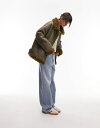 【送料無料】 トップショップ レディース ジャケット・ブルゾン アウター Topshop faux leather shearling oversized aviator moto jacket with shaggy faux fur in khaki Khaki