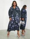 エイソス 【送料無料】 エイソス レディース ワンピース トップス ASOS EDITION Curve batwing chiffon midi dress with floral embroidery in petrol blue Petrol Blue