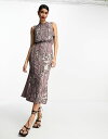 エイソス 【送料無料】 エイソス レディース ワンピース トップス ASOS DESIGN floral geo embellished maxi dress with cold shoulder detail in mauve Mauve