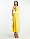 yz GC\X fB[X s[X gbvX ASOS DESIGN embroidered bodice satin bias midi dress with open back in mustard MUSTARD
