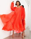 エイソス 【送料無料】 エイソス レディース ワンピース トップス ASOS EDITION square neck chiffon maxi dress in neon coral Neon coral