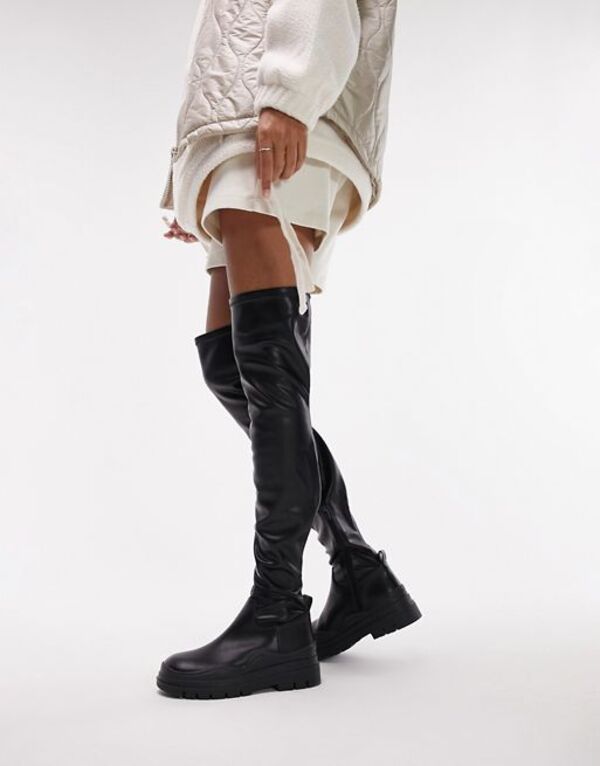 【送料無料】 トップショップ レディース ブーツ・レインブーツ シューズ Topshop Martha over the knee stretch boots in black Black