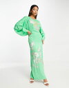 エイソス 【送料無料】 エイソス レディース ワンピース トップス ASOS EDITION satin phoenix embroidery batwing midi dress with v back in apple green Bright Green