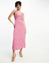 【送料無料】 ワイエーエス レディース ワンピース トップス Y.A.S satin slip midi dress in pink checkerboard Pink checkerboard